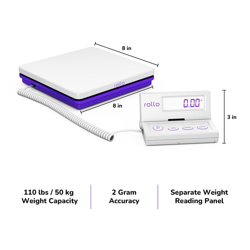 ROLLO Shipping Scale for Packages - Digital Shipping Postal Scale (110 Lb Max) - Hold and Tare Functions - Includes AC Adapter and 2X AAA Batteries - Image 4